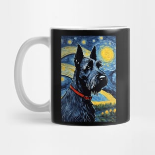 Cute Scottish Terrier Dog Breed Painting in a Van Gogh Starry Night Art Style Mug